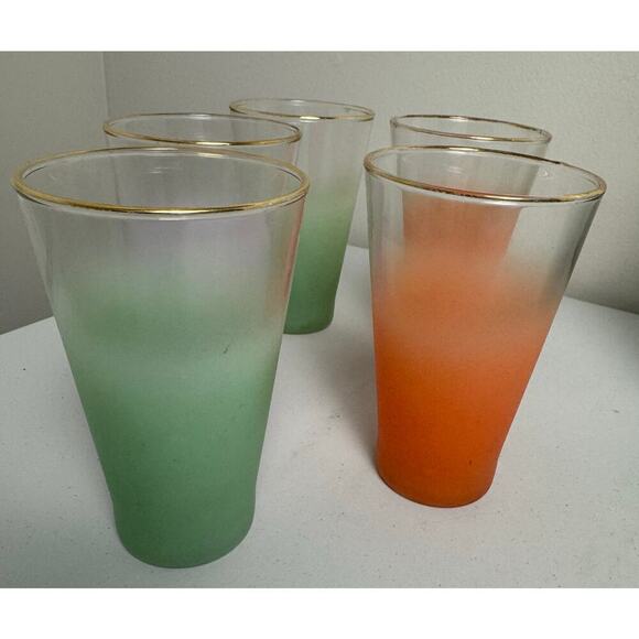 VTG Blendo Mid-Century Frosted Gold Trim 5 Glass and Pitcher Set West Virginia - Picture 10 of 16